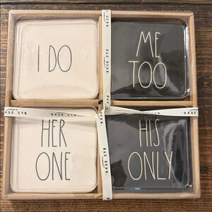 Rae Dunn Black and White Coaster Set